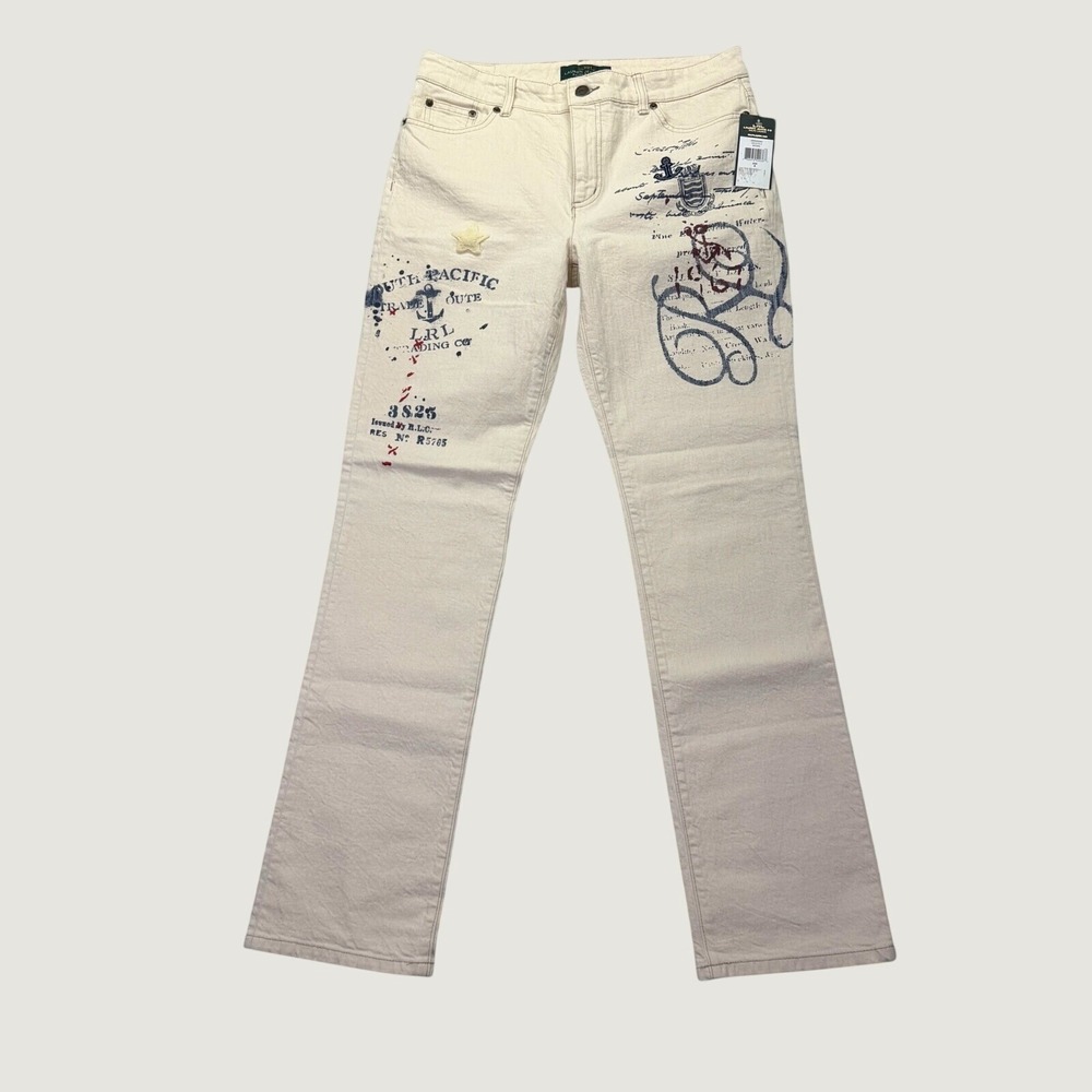 Lauren Ralph Lauren Jeans Womens 8 Natural Nautical Graphic Print LRL Patriotic